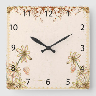 Vintage Blume Hochzeit Quadratische Wanduhr