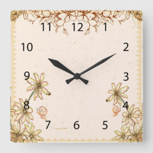 Vintage Blume Hochzeit Quadratische Wanduhr