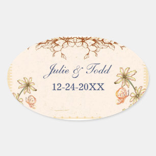 Vintage Blume Hochzeit speichern das Datum Ovaler Aufkleber