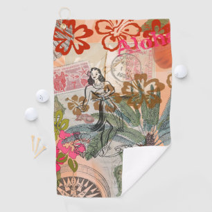 Vintage Blume Hula farbenfrohe hawaiianische tropi Golfhandtuch