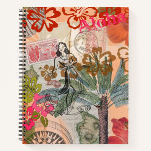 Vintage Blume Hula farbenfrohe hawaiianische tropi Notizbuch