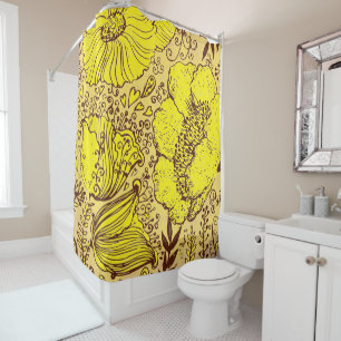 Vintage Blume in Beige, Gelb und Braun Duschvorhang