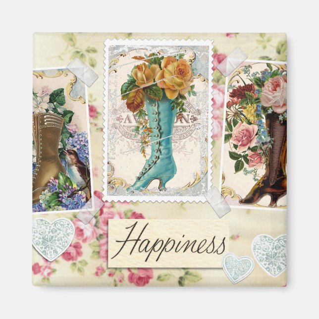 Vintage Blume in Stiefeln Magnet (Vorne)