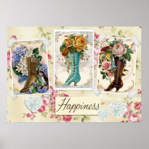 Vintage Blume in Stiefeln Poster