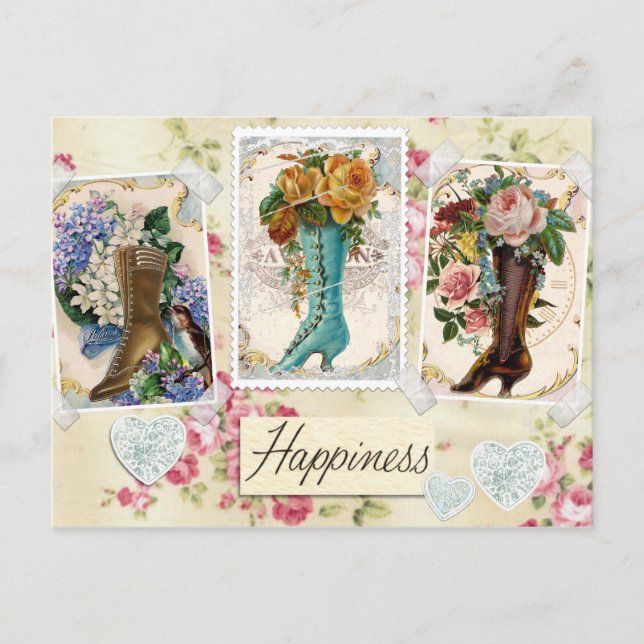 Vintage Blume in Stiefeln Postkarte (Vorderseite)