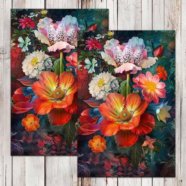 VINTAGE BLUME IN VASE DECOUPAY SEIDENPAPIER (VINTAGE FLOWERS IN VASE DECOUPAGE TISSUE PAPER)