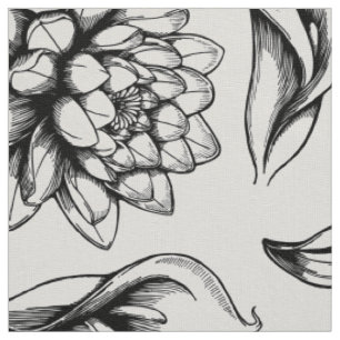 Vintage Blume in Weiß und Schwarz Zeichnend Stoff