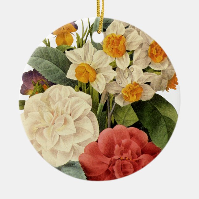 Vintage Blume, Kamelien und Narzissen, Redoute Keramikornament (Vorne)