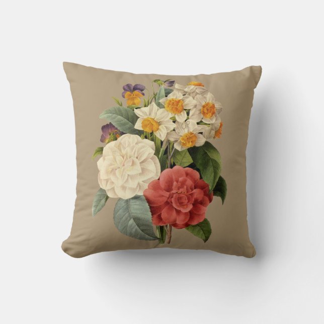 Vintage Blume, Kamelien und Narzissen, Redoute Kissen (Vorderseite)