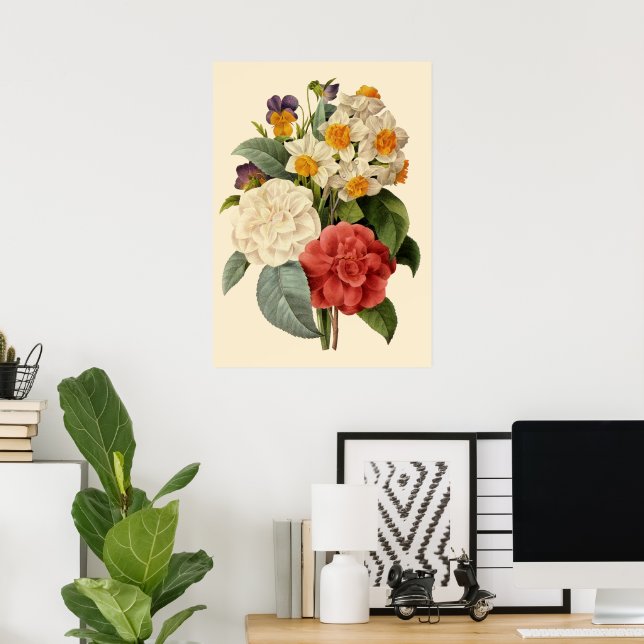 Vintage Blume, Kamelien und Narzissen, Redoute Poster (Heimbüro)