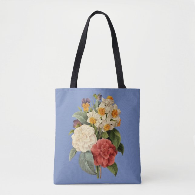 Vintage Blume, Kamelien und Narzissen, Redoute Tasche (Vorderseite)