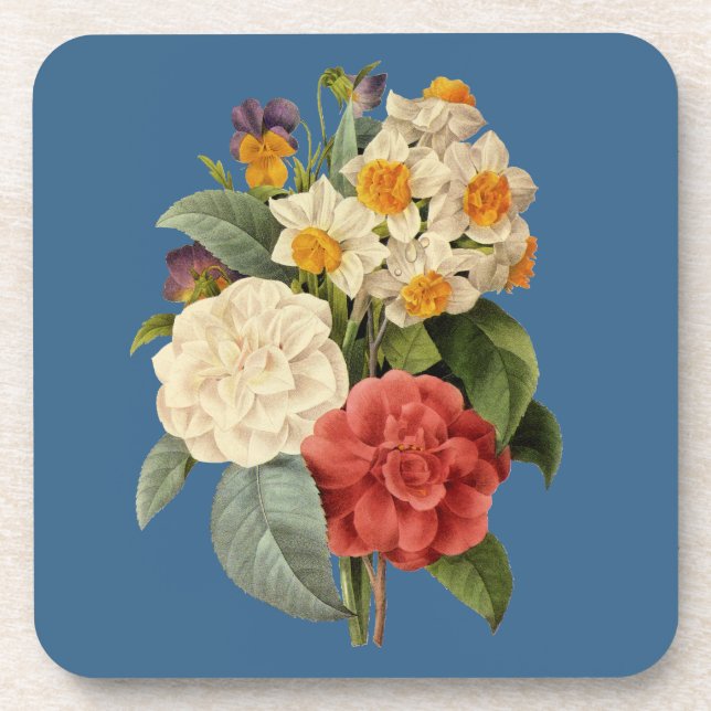 Vintage Blume, Kamelien und Narzissen, Redoute Untersetzer (Vorderseite)