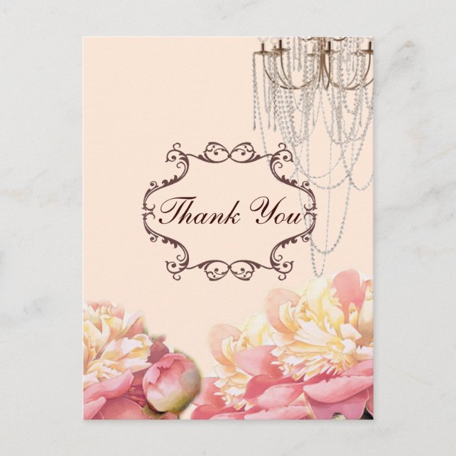 Vintage Blume Kronleuchter Hochzeit danke Postkarte (Vorderseite)
