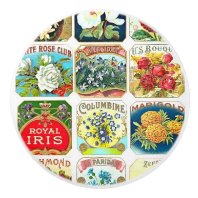 Vintage Blume Labels Keramik Knoblauch Keramikknauf (Vorderseite)