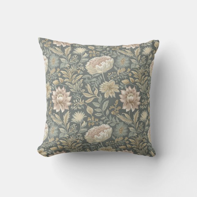 Vintage Blume mit geschmolzenen Blumen Botanisch Kissen (Vorderseite)