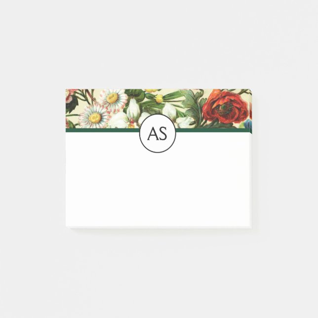 Vintage Blume Monogramm Blumenland Post-it Klebezettel (Vorderseite)