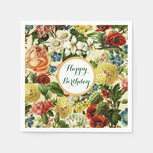 Vintage Blume Monogramm Blumenland Serviette (Vorderseite)