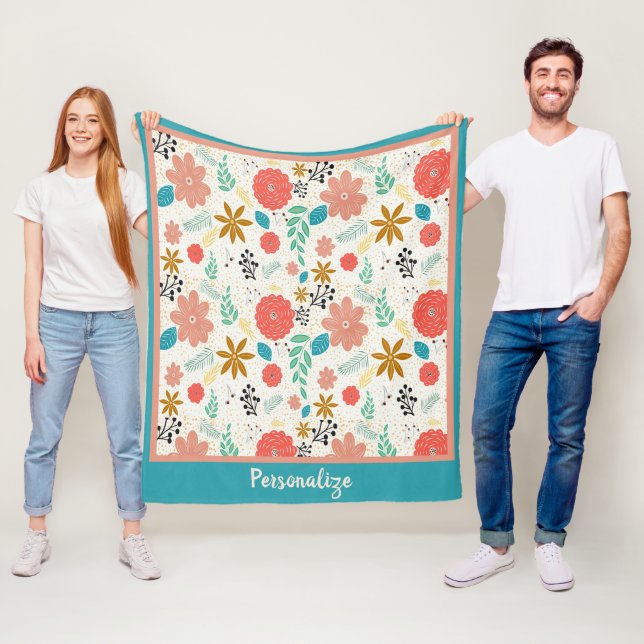 Vintage Blume Muster Sea Green & Lachs Fleecedecke (Beispiel)
