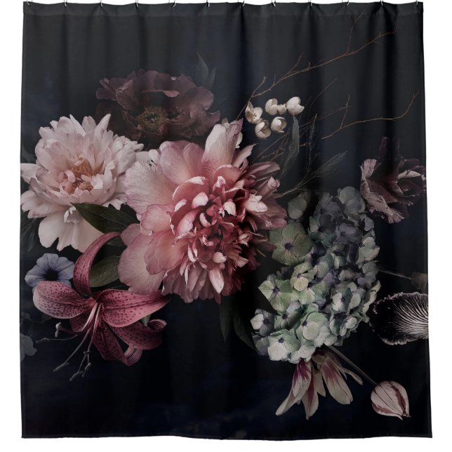 Vintage Blume. Peonies, Tulpen, Lilien, Hydrangea  Duschvorhang (Vorderseite)