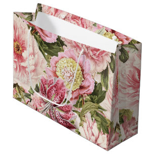 Vintage Blume Peony + Lily Pattern Illustration Große Geschenktüte