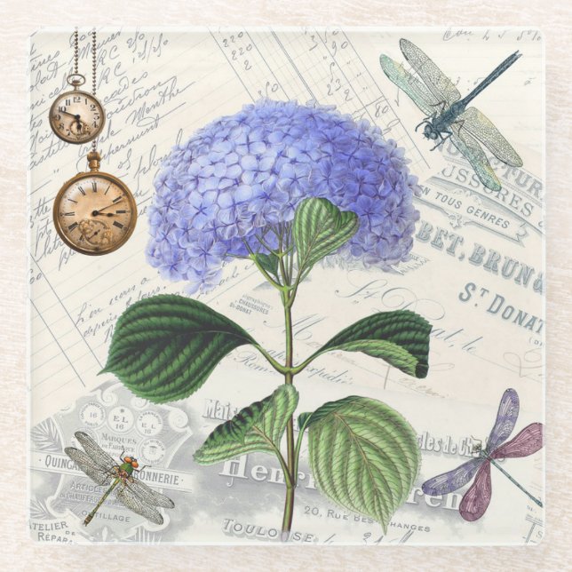 Vintage Blume Periwinkle und Untersetzer der Libel (Vorderseite)