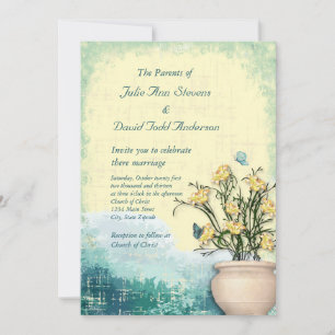 Vintage Blume Pot & Butterfly-Hochzeit Einladung