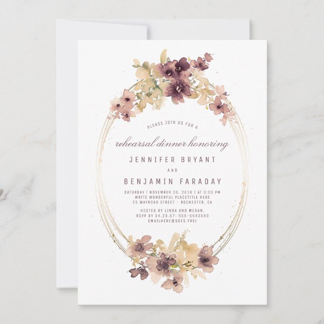 Vintage Blume  Probe Abendessen Einladung (Vorderseite)