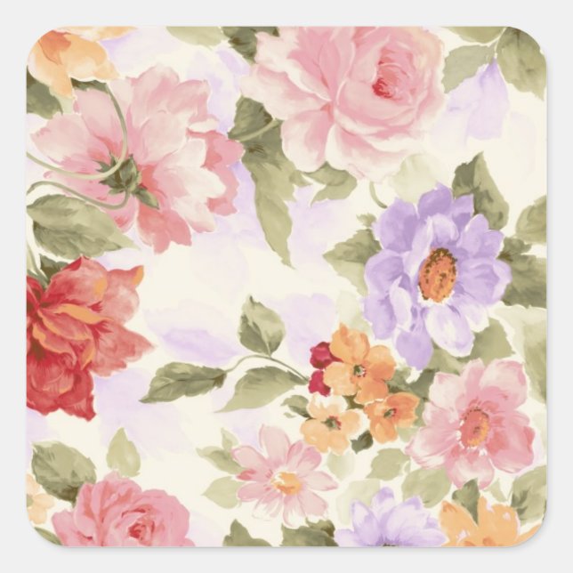 Vintage Blume Quadratischer Aufkleber (Vorderseite)