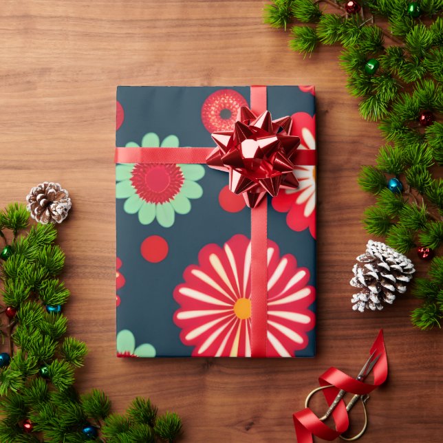 Vintage Blume Rainbow Retro Blumenmuster Geschenkpapier (Feiertagsgeschenk)