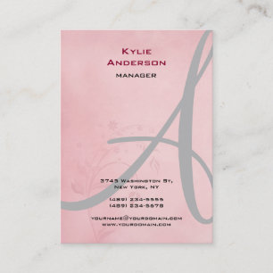Vintage-Blume Rosa Graue Kalligrafie-Monogramm Visitenkarte