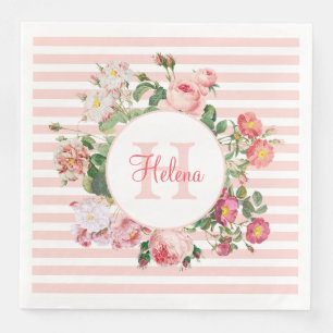 Vintage Blume Rosa Streifen Monogramm Serviette