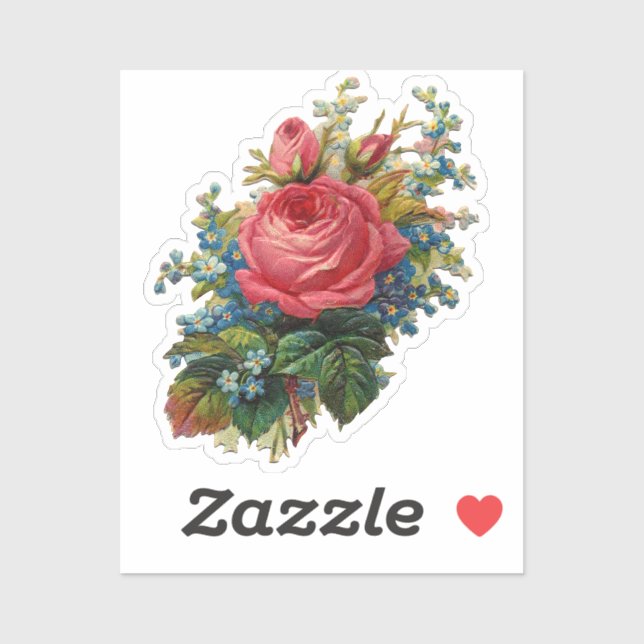 Vintage Blume Rosa und Blau Rose Blütenblumen Aufkleber (Blatt)