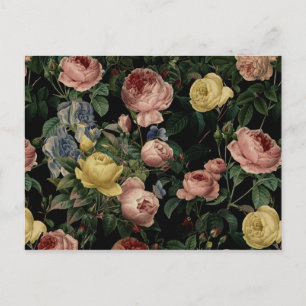 Vintage Blume Rose und Iris Pattern-Dunkle Träume Postkarte
