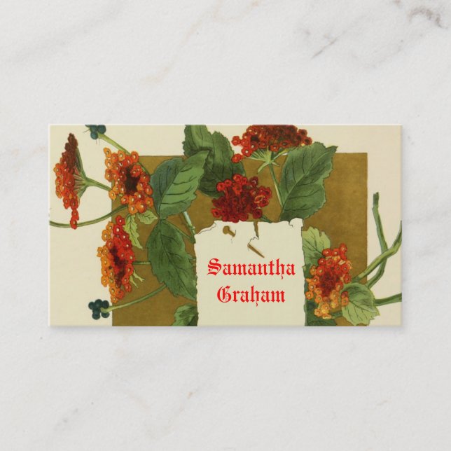 Vintage Blume Rot Orange Visitenkarte (Vorderseite)