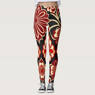 Vintage Blume rotes Blumenmuster Leggings