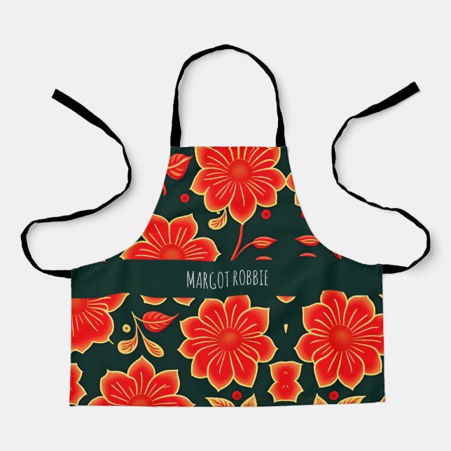 Vintage Blume rotes Retro-Muster Schürze (Vorderseite)