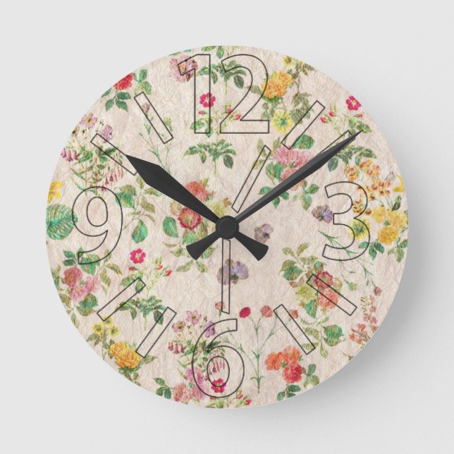 Vintage Blume Runde Wanduhr (Vorderseite)