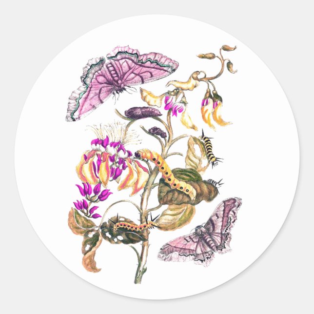 Vintage Blume Runder Aufkleber (Vorderseite)