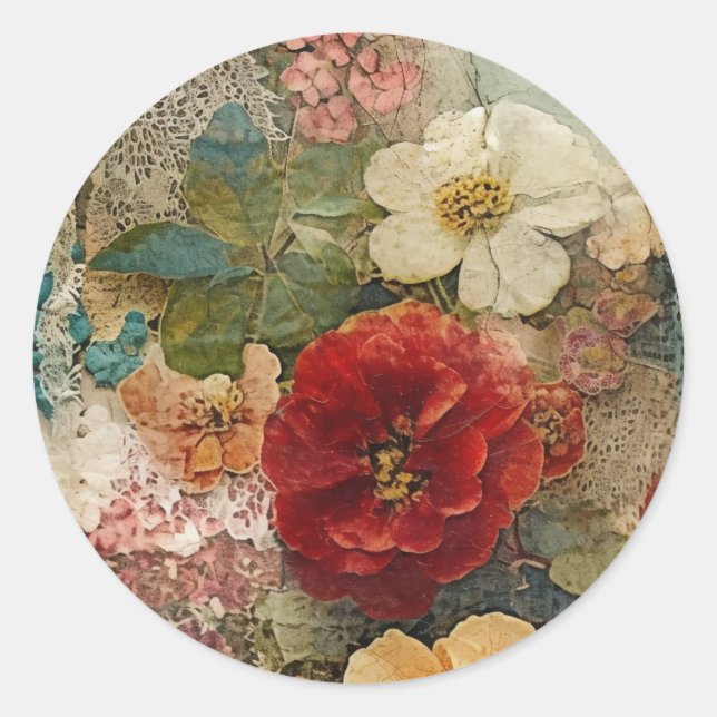 Vintage Blume Runder Aufkleber (Vorderseite)