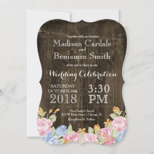 Vintage Blume Rustikale Holzhochzeit lädt ein Einladung