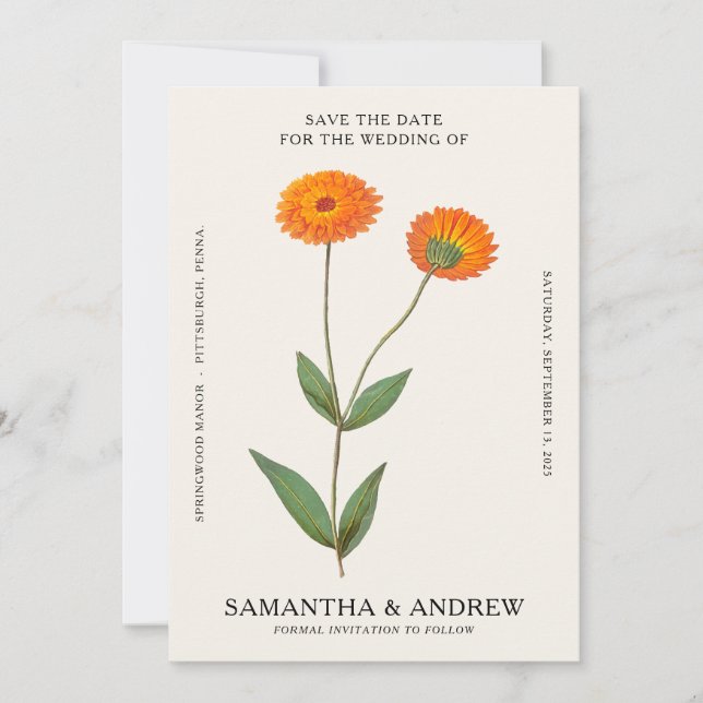 Vintage Blume Save the Date Einladung (Vorderseite)