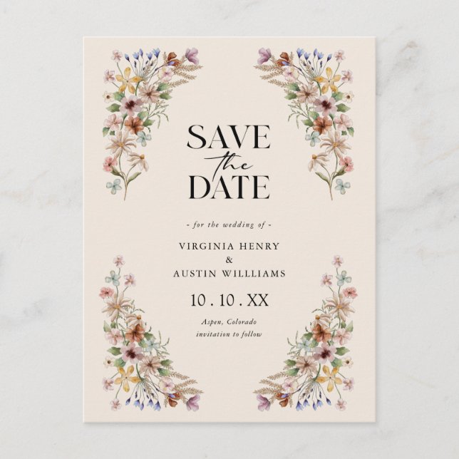 Vintage Blume Save the Date Postkarte (Vorderseite)
