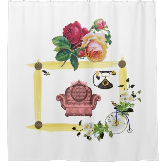 Vintage Blume Sofa mit weißem Duschvorhang (Vorderseite)