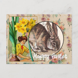 Vintage Blume und Bunny Collage Ostern Postkarte