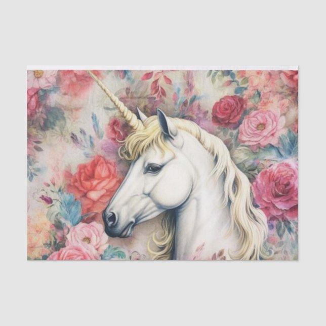 Vintage Blume und Einhorn Seidenpapier (Vorderseite)