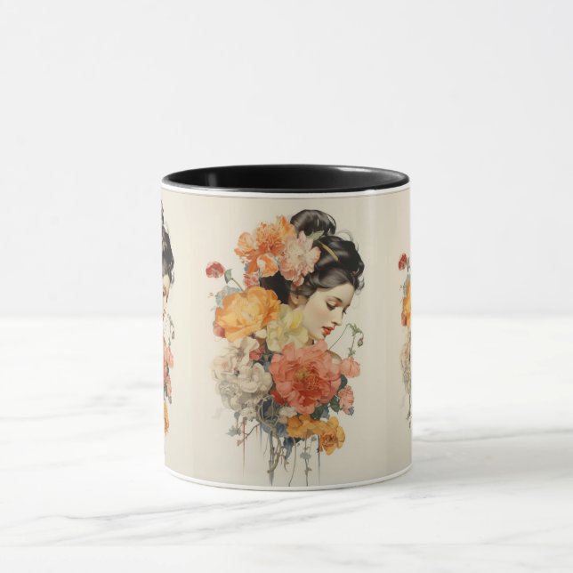 Vintage Blume und Frauen Tasse (Zentrum)