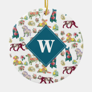 Vintage Blume und Muster für Hunde Keramik Ornament