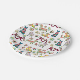 Vintage Blume und Muster für Hunde Pappteller