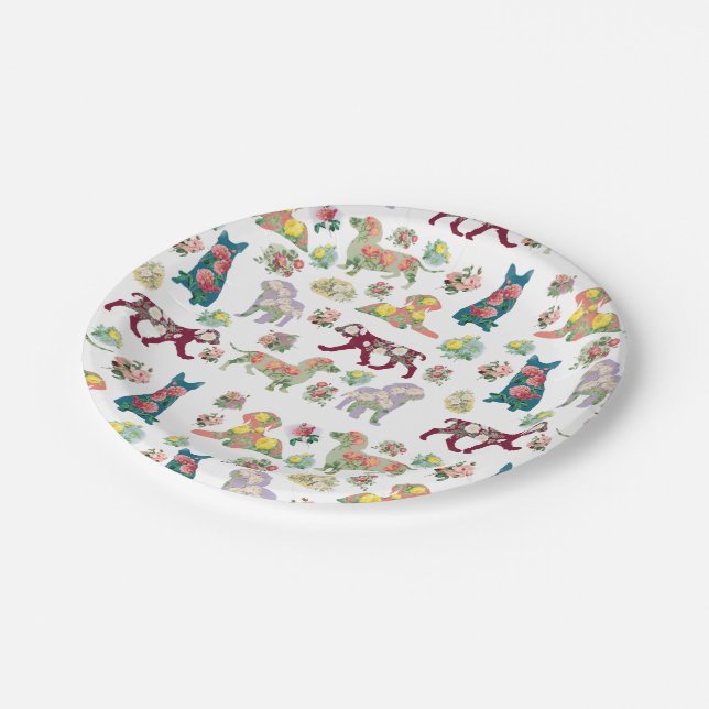 Vintage Blume und Muster für Hunde Pappteller (Schrägansicht)