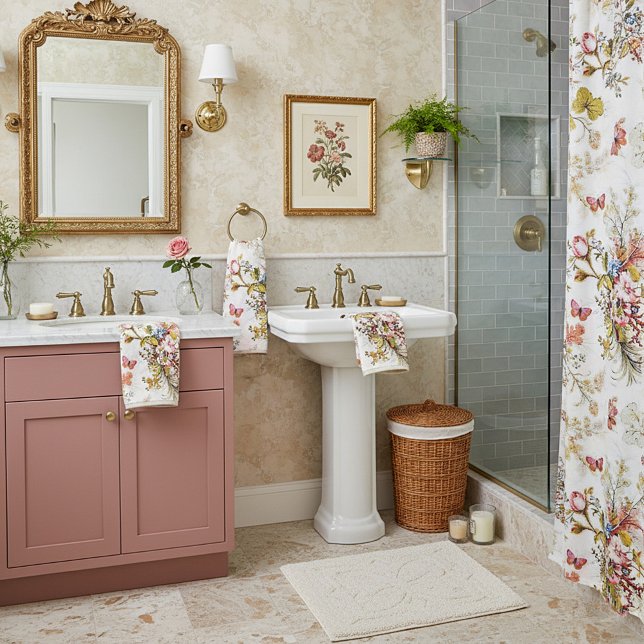 Vintage Blume und Schmetterlinge Badhandtuch Set (Von Creator hochgeladen)